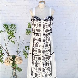 Veronica Beard White and Black Embroidered Maxi Dress